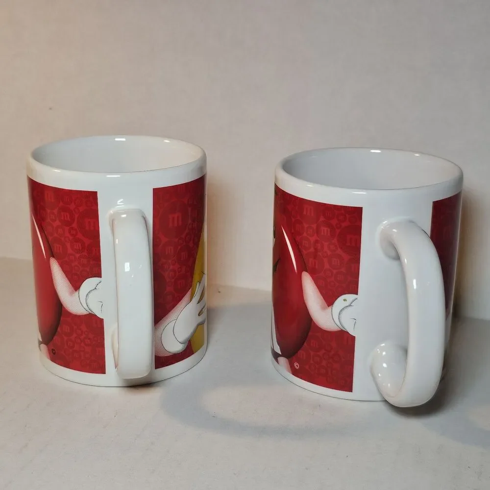 2013 Set Of 2 M&M's Candy RED AND YELLOW Coffee Mug Original M&MS Megatoys